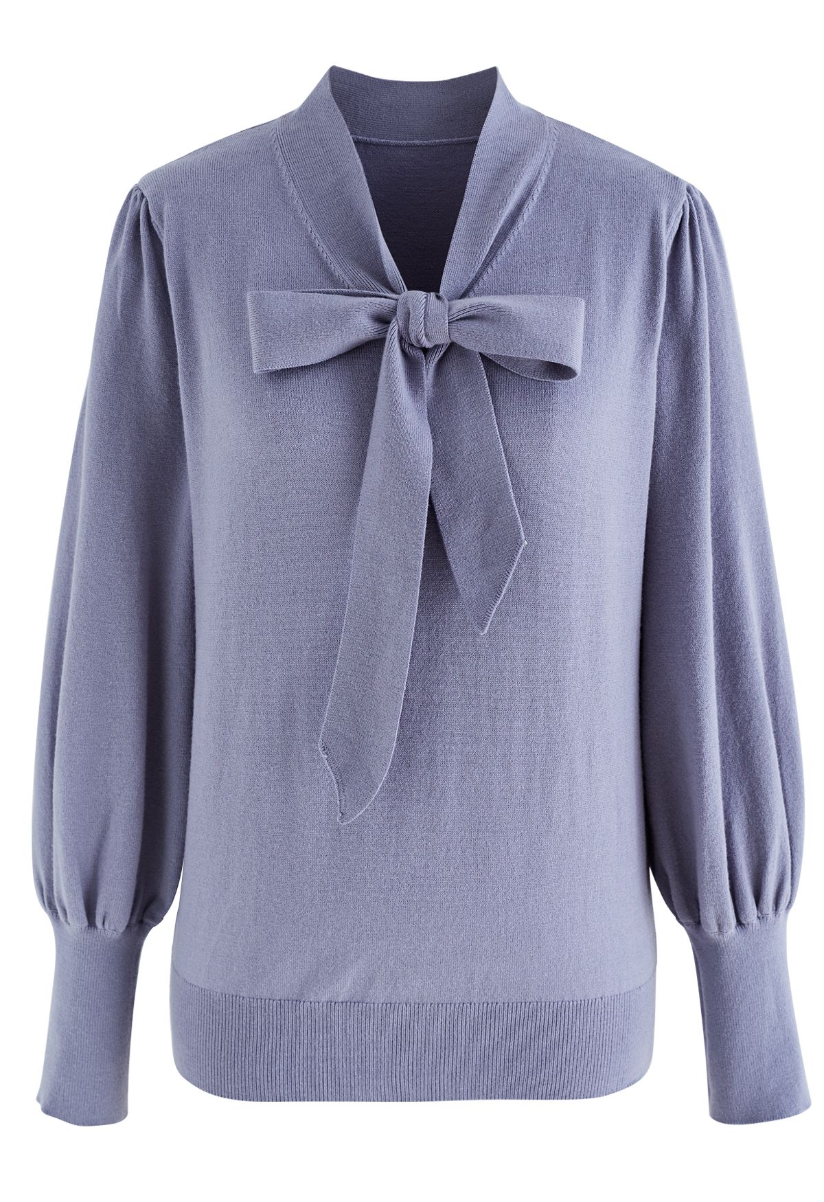 Bow Neck Sleeves Knit Top in Dusty Blue