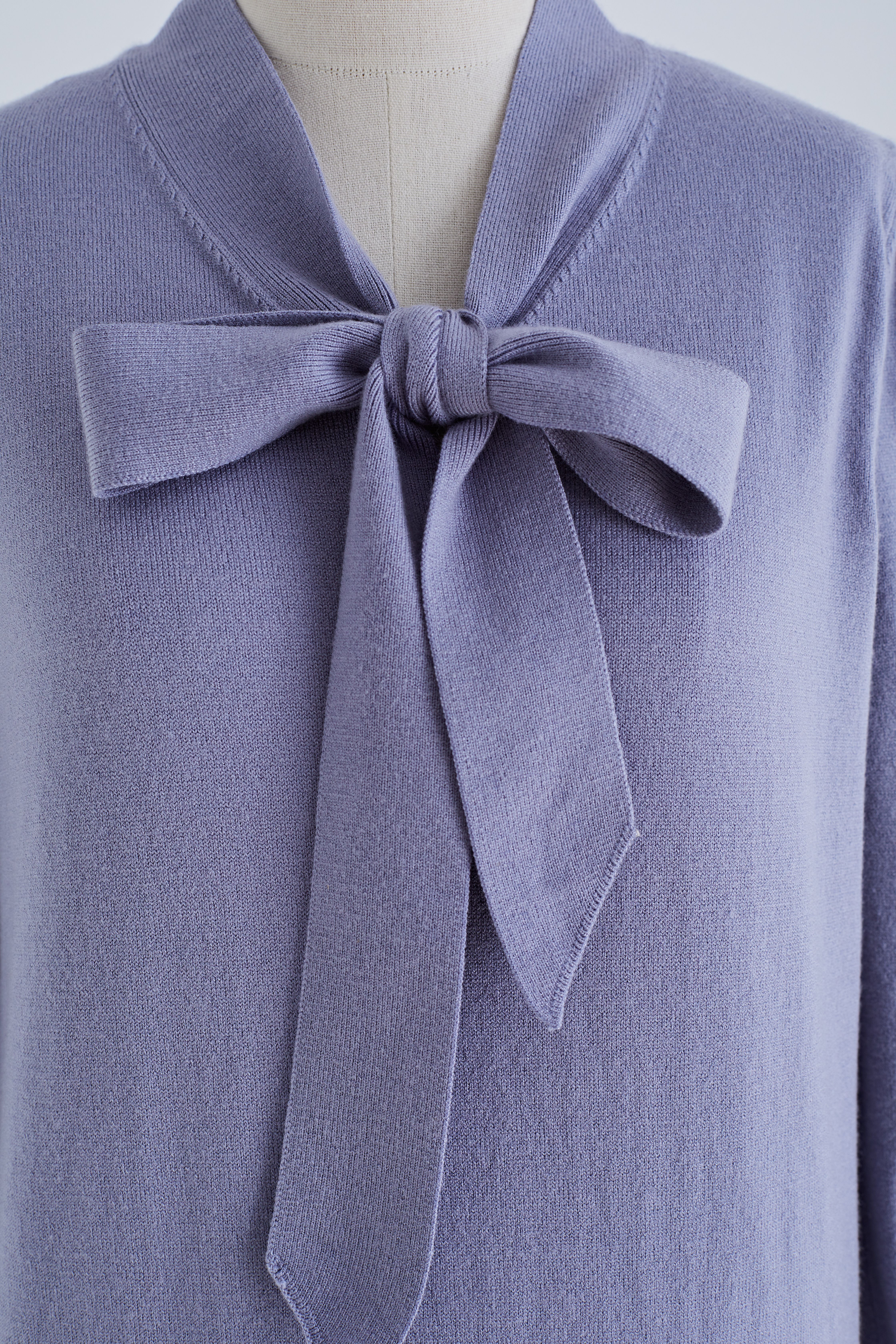 Bow Neck Sleeves Knit Top in Dusty Blue