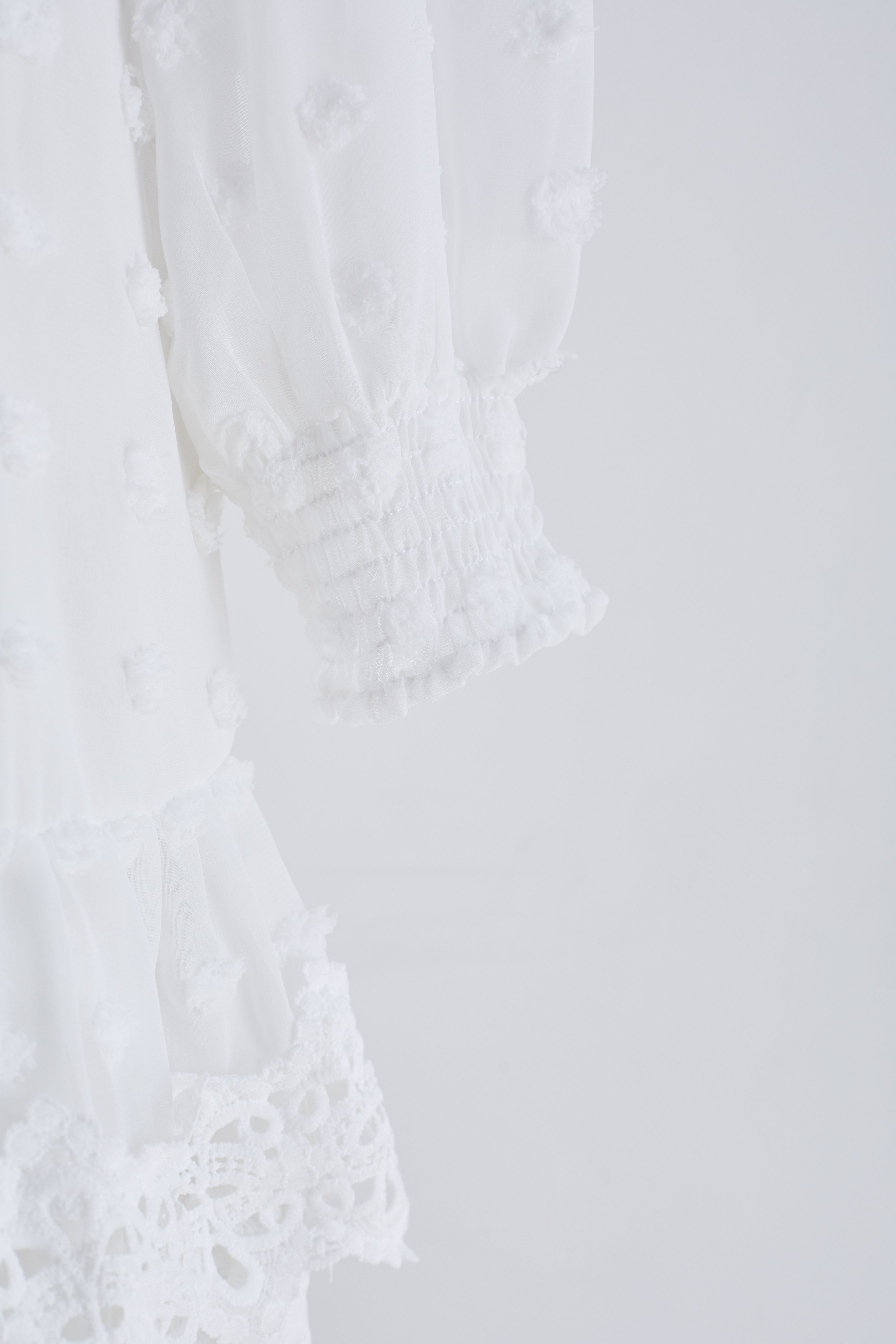 Cotton Candy Crochet Edge Sheer Midi Dress in White