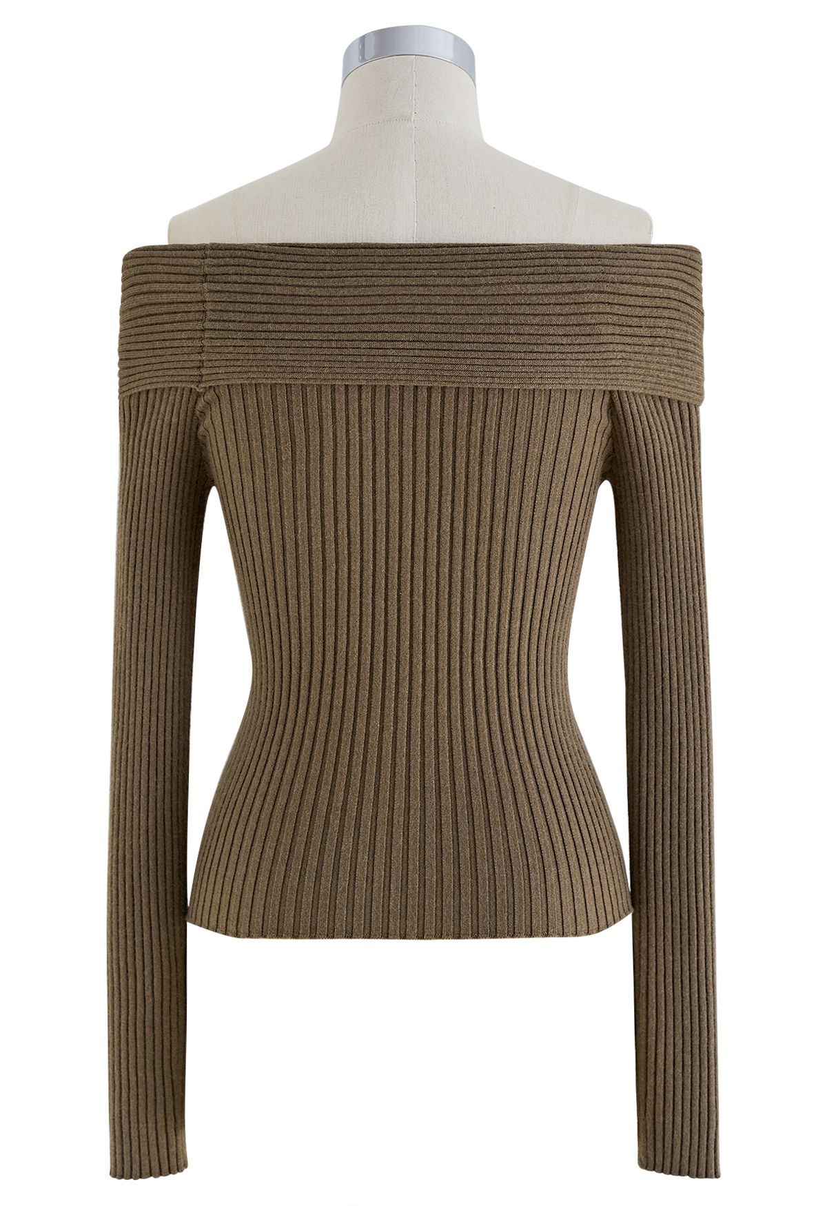 Courtly Off-Shoulder Crop Knit Top in Khaki