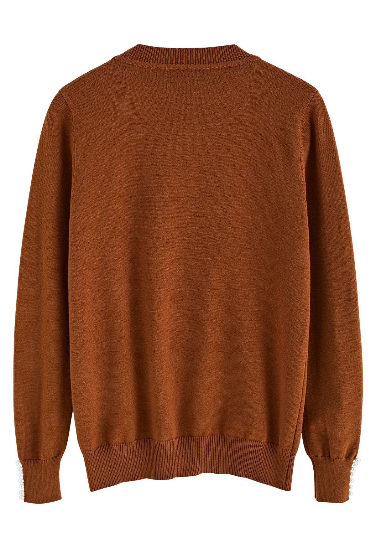 Pearl Trimmed Soft Knit Top in Caramel