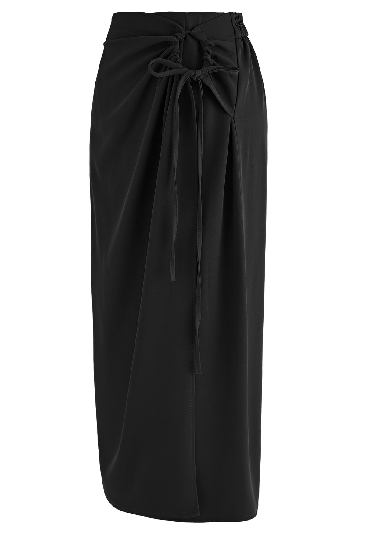 Side Drawstring Flap Midi Skirt in Black - Retro, Indie and Unique Fashion