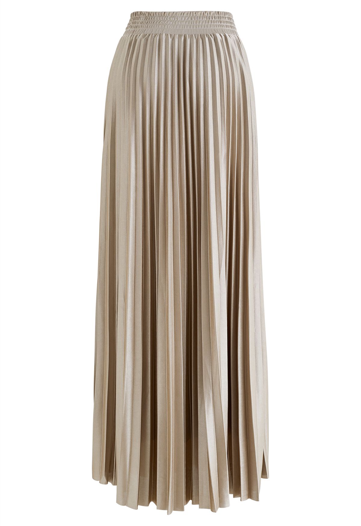 Glossy Pleated Maxi Skirt in Light Tan - Retro, Indie and Unique Fashion