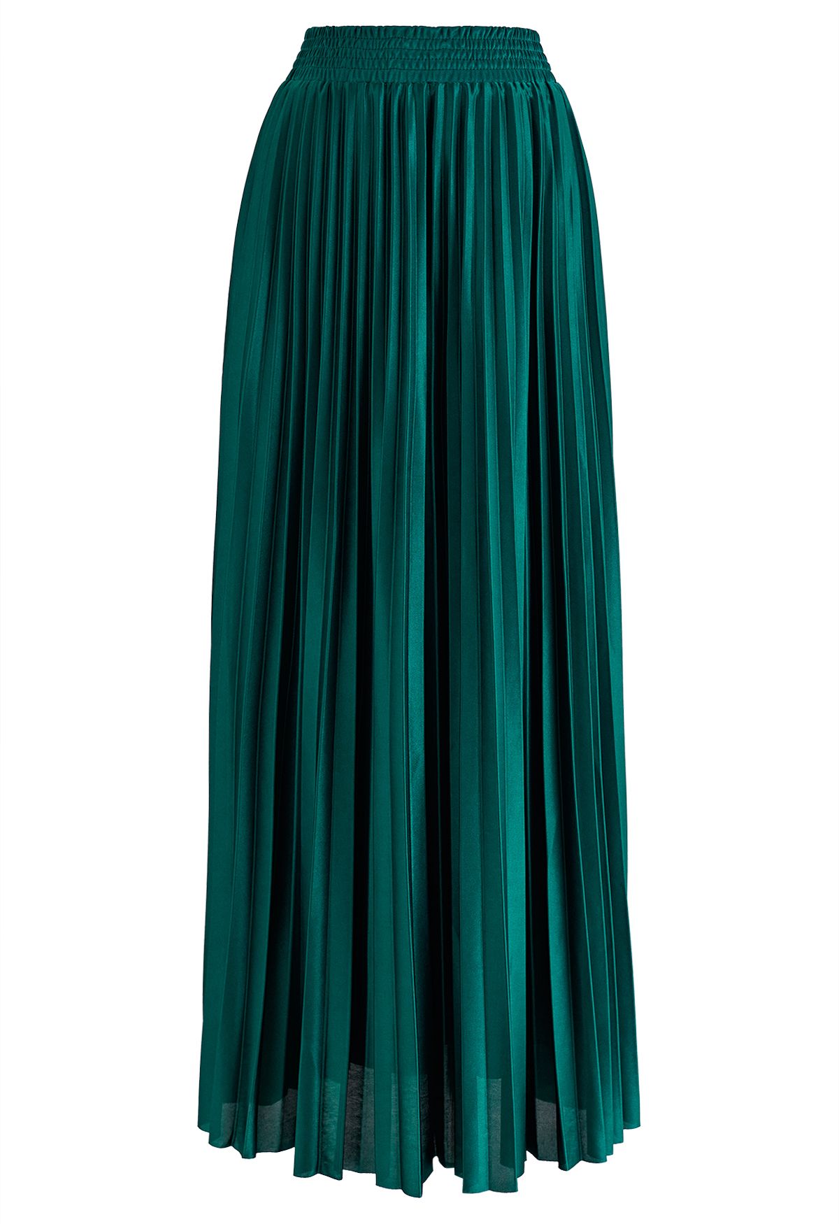 Glossy Pleated Maxi Skirt in Emerald - Retro, Indie and Unique Fashion