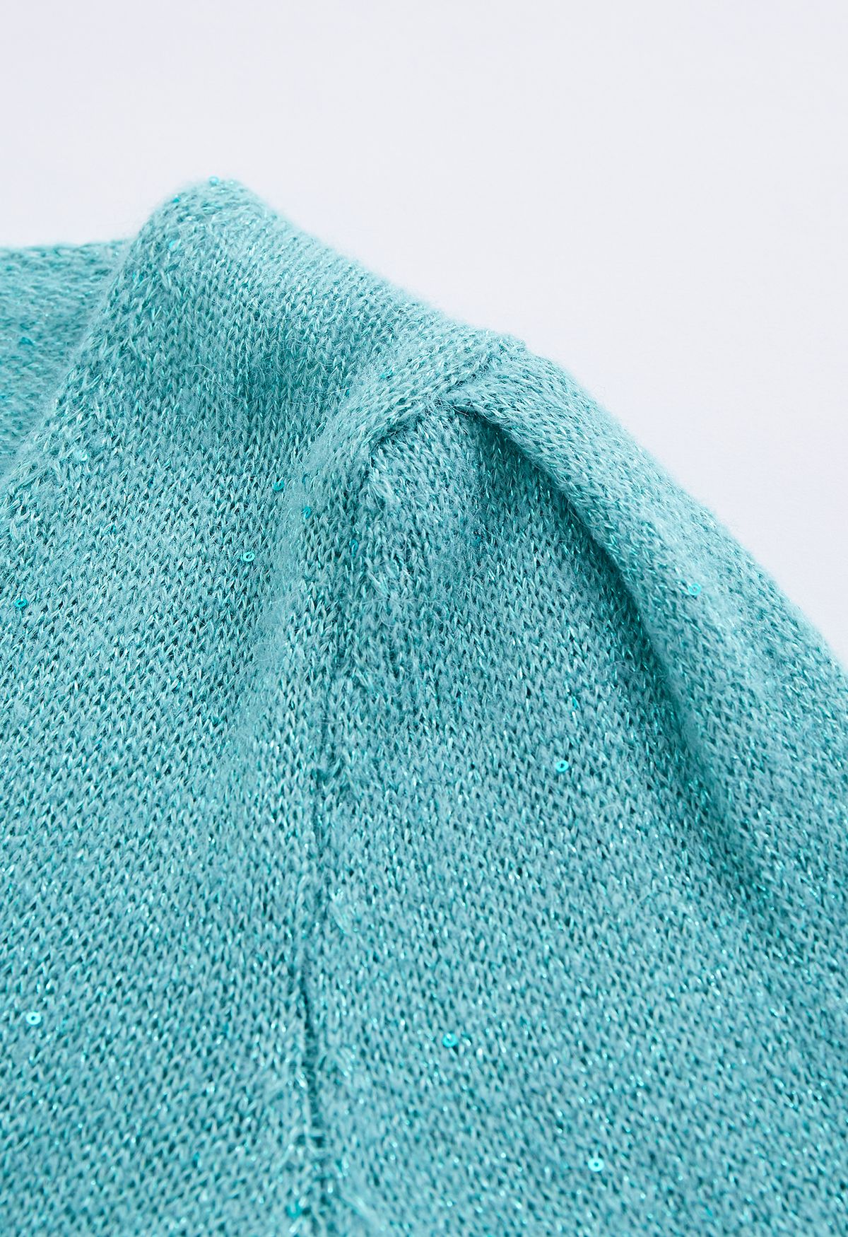 Lightweight Sequins Wrapped Knit Top in Turquoise