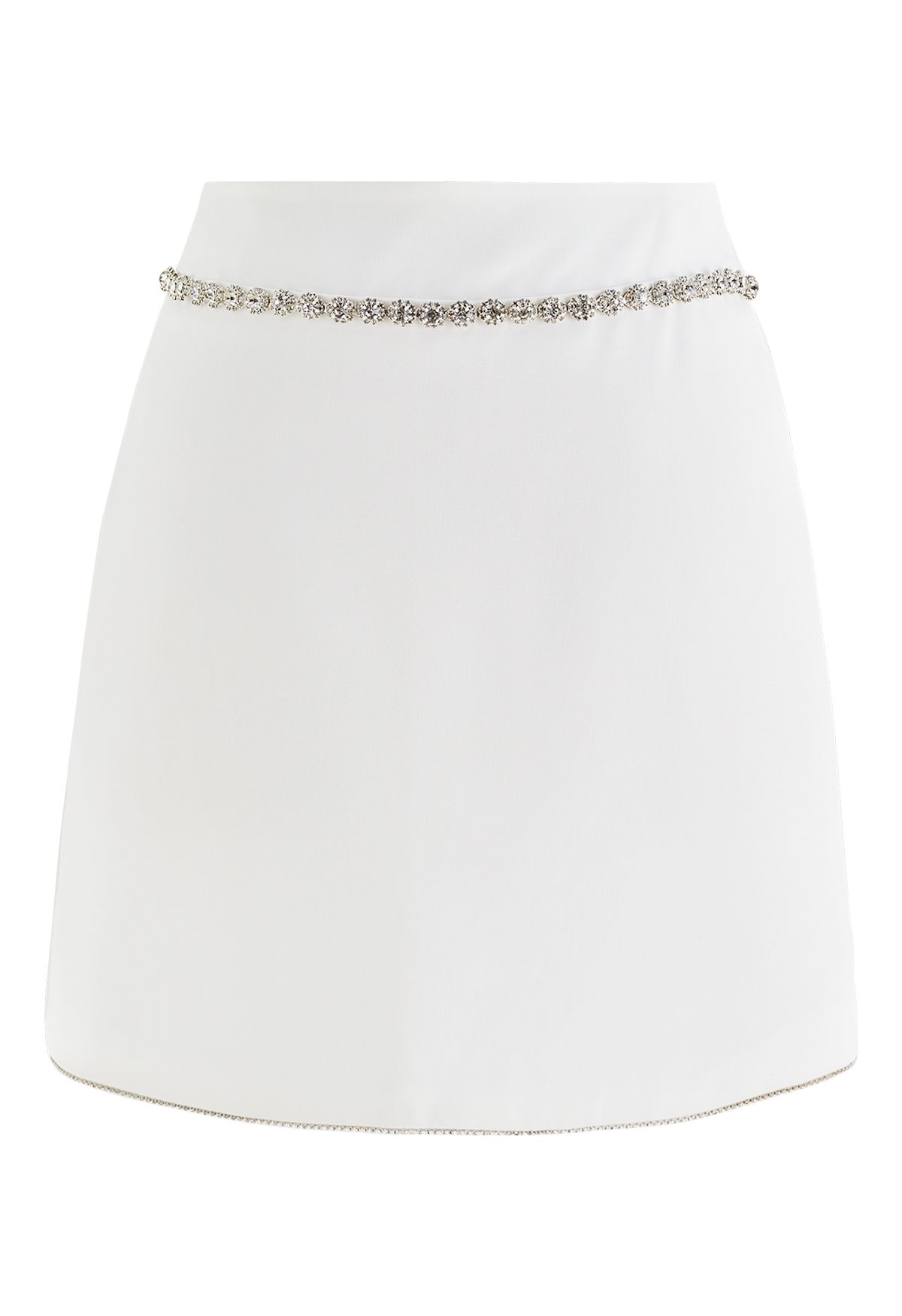 Dazzling Diamond Solid Color Mini Bud Skirt in White 
