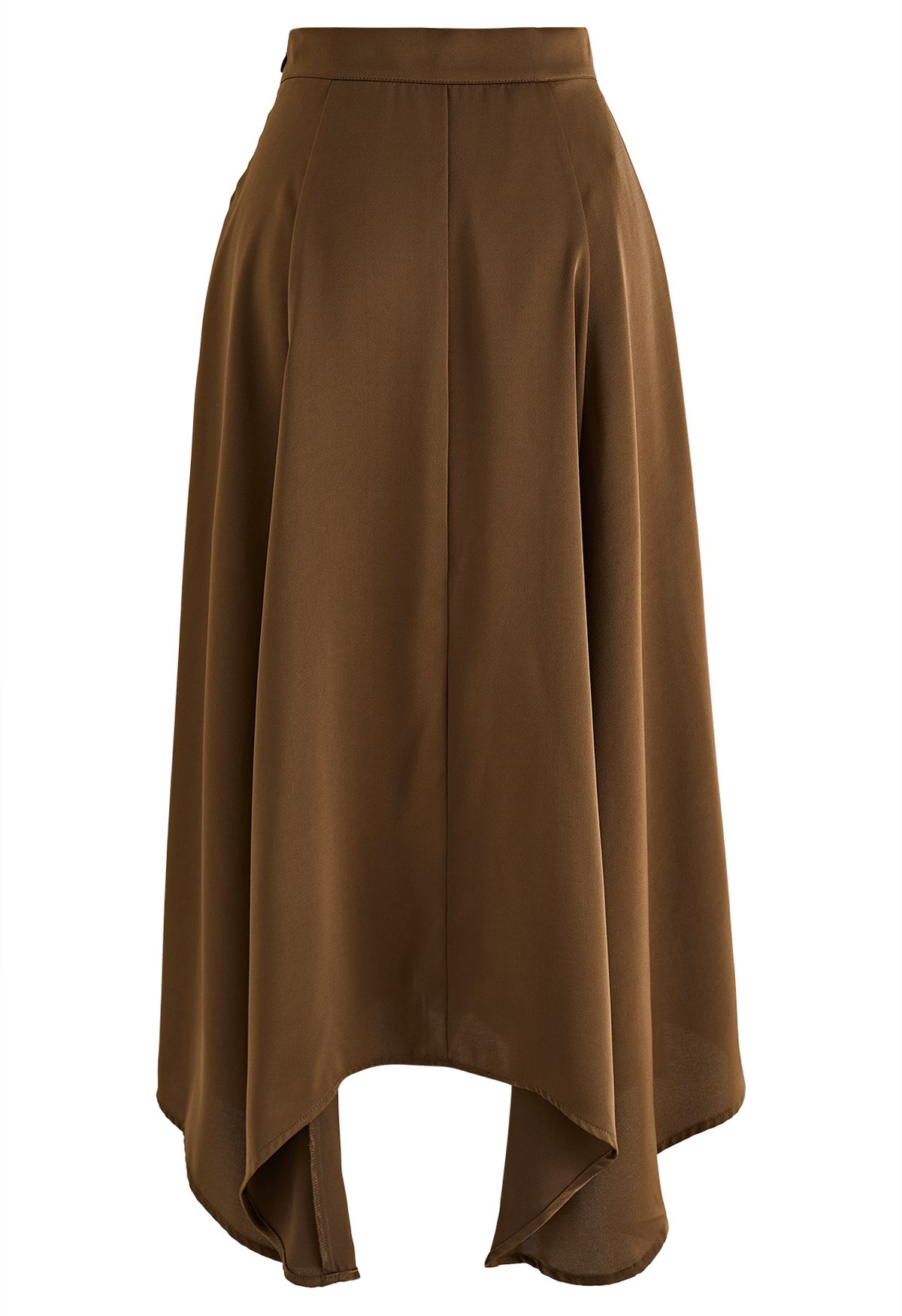 Asymmetric Hem Double Slit Satin Skirt in Brown - Retro, Indie and ...