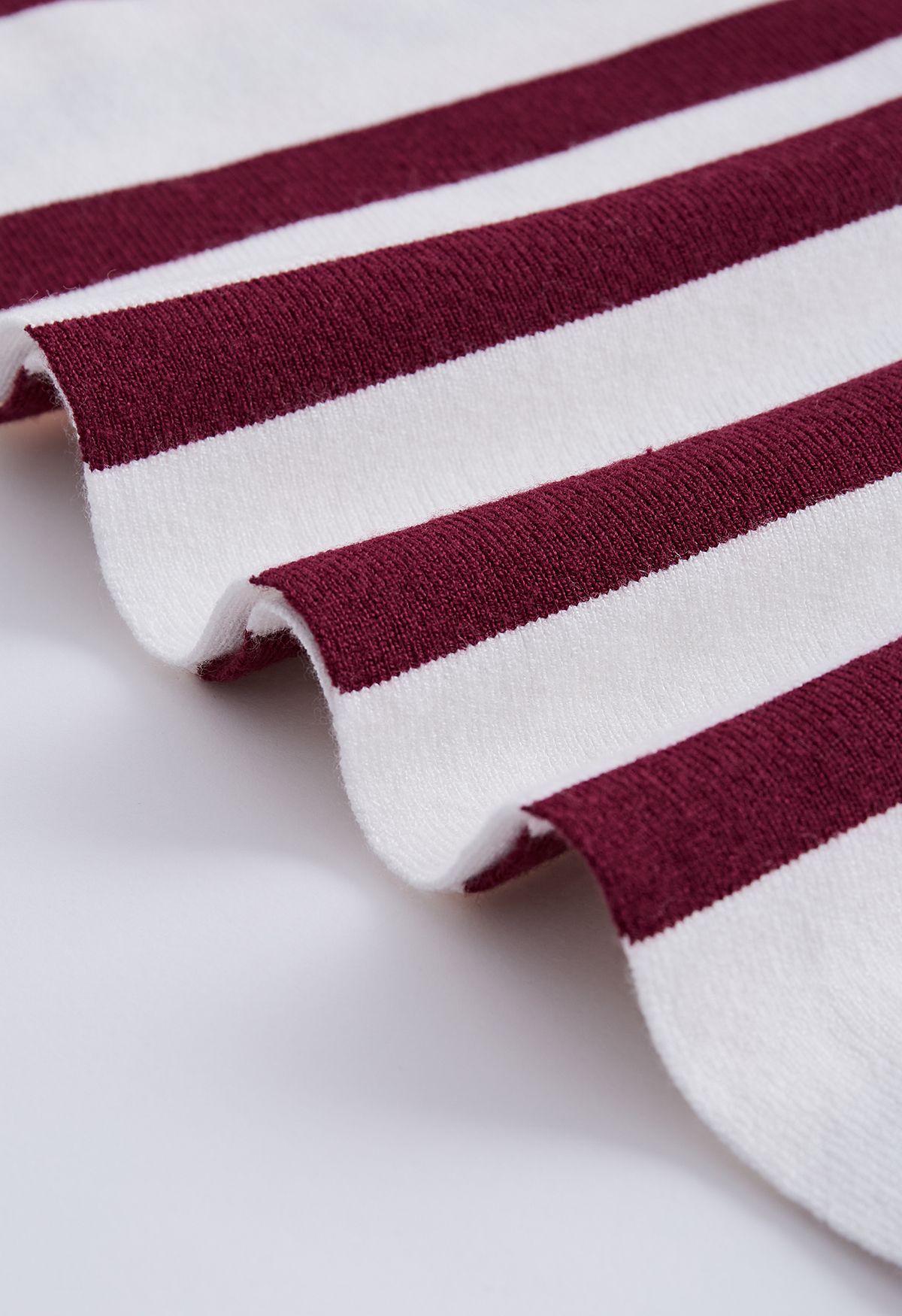 Stripe Print Turtleneck Knit Midi Dress in Burgundy