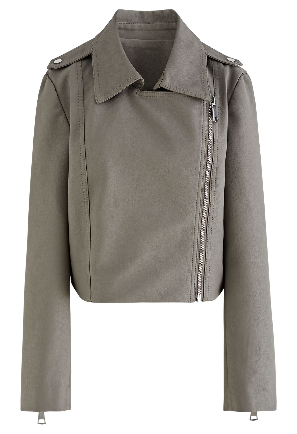 Edgy Faux Leather Moto Jacket in Sage