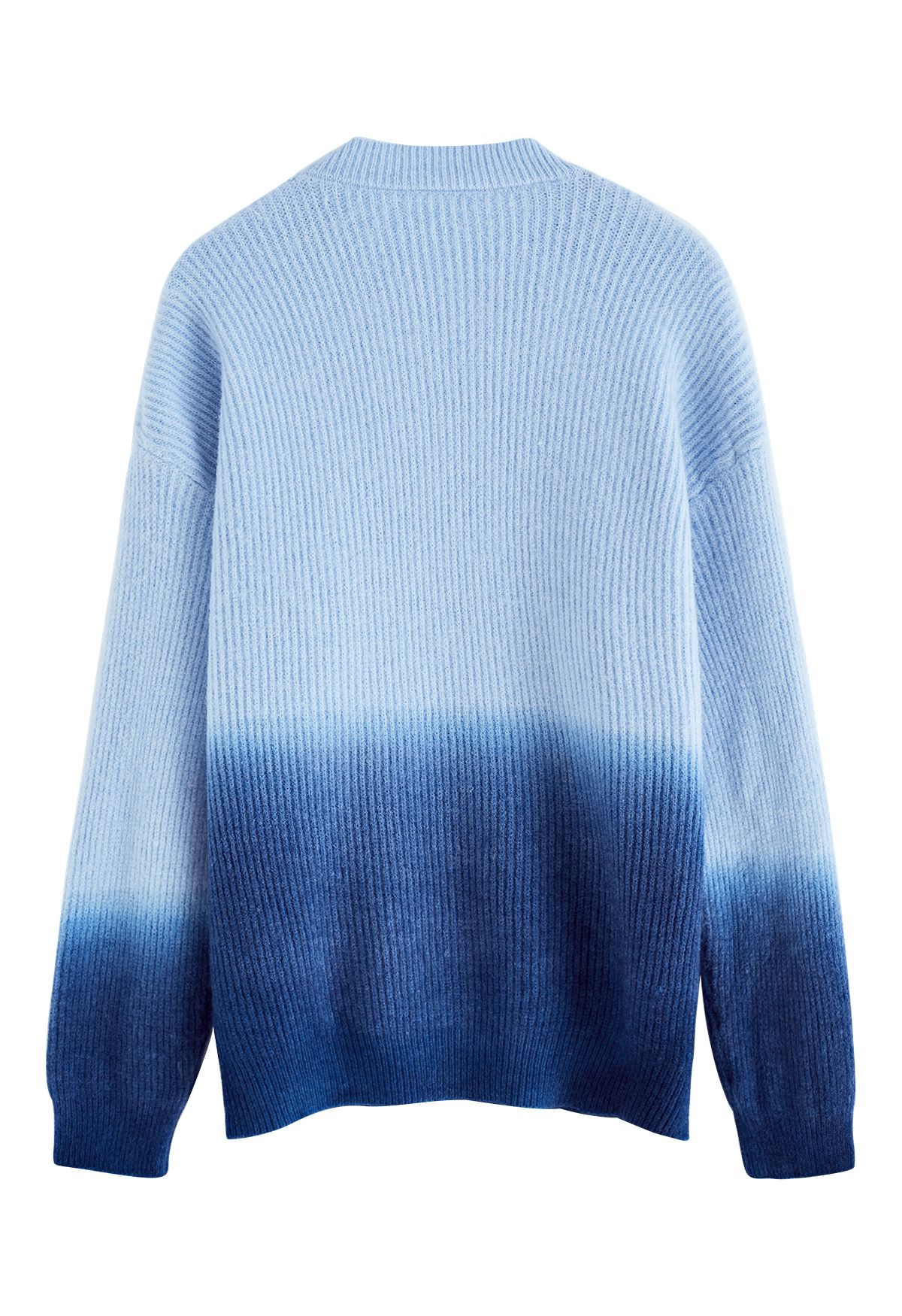 Ombre Round Neck Rib Knit Sweater in Blue - Retro, Indie and Unique Fashion