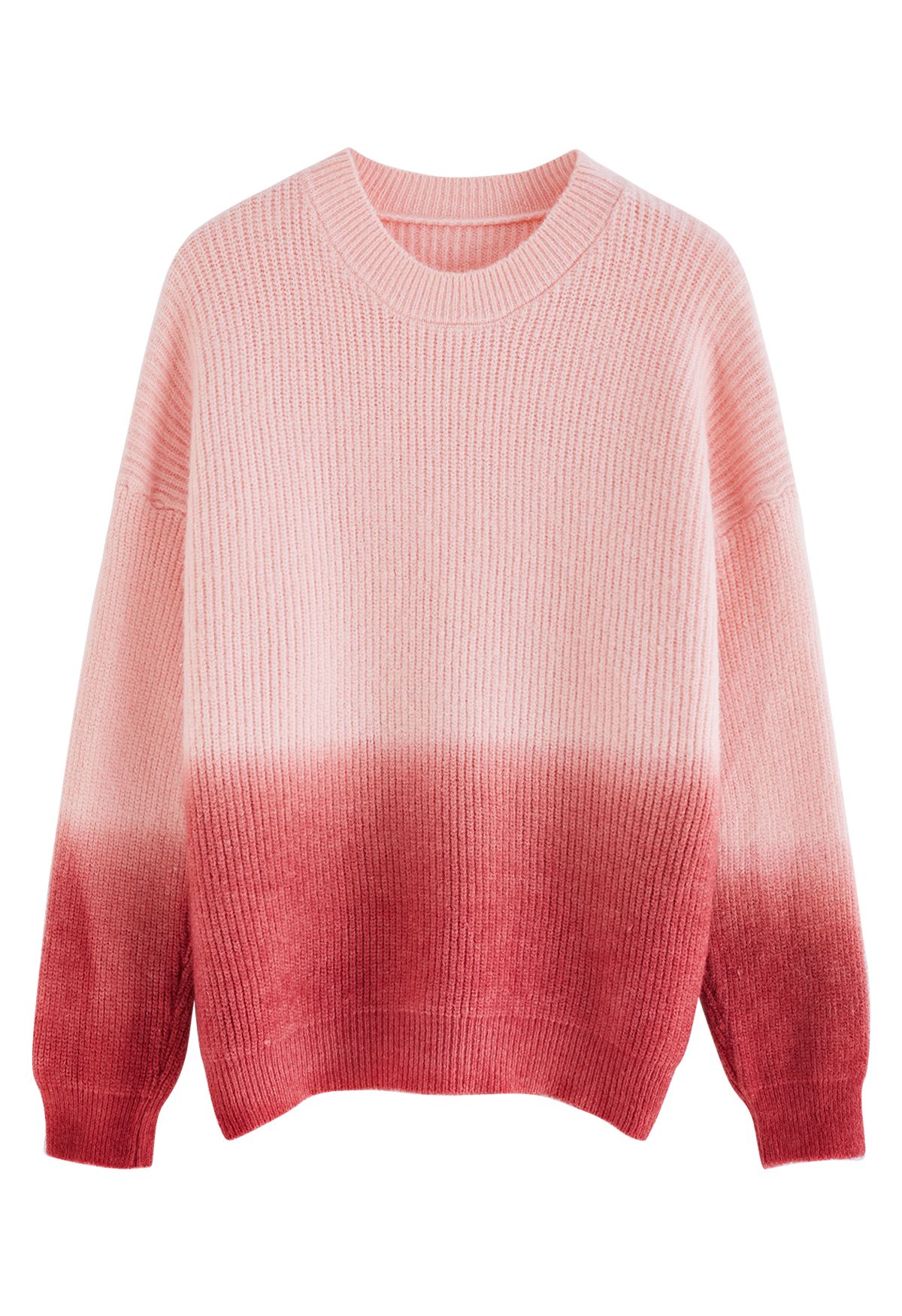 Ombre Round Neck Rib Knit Sweater in Pink - Retro, Indie and Unique Fashion
