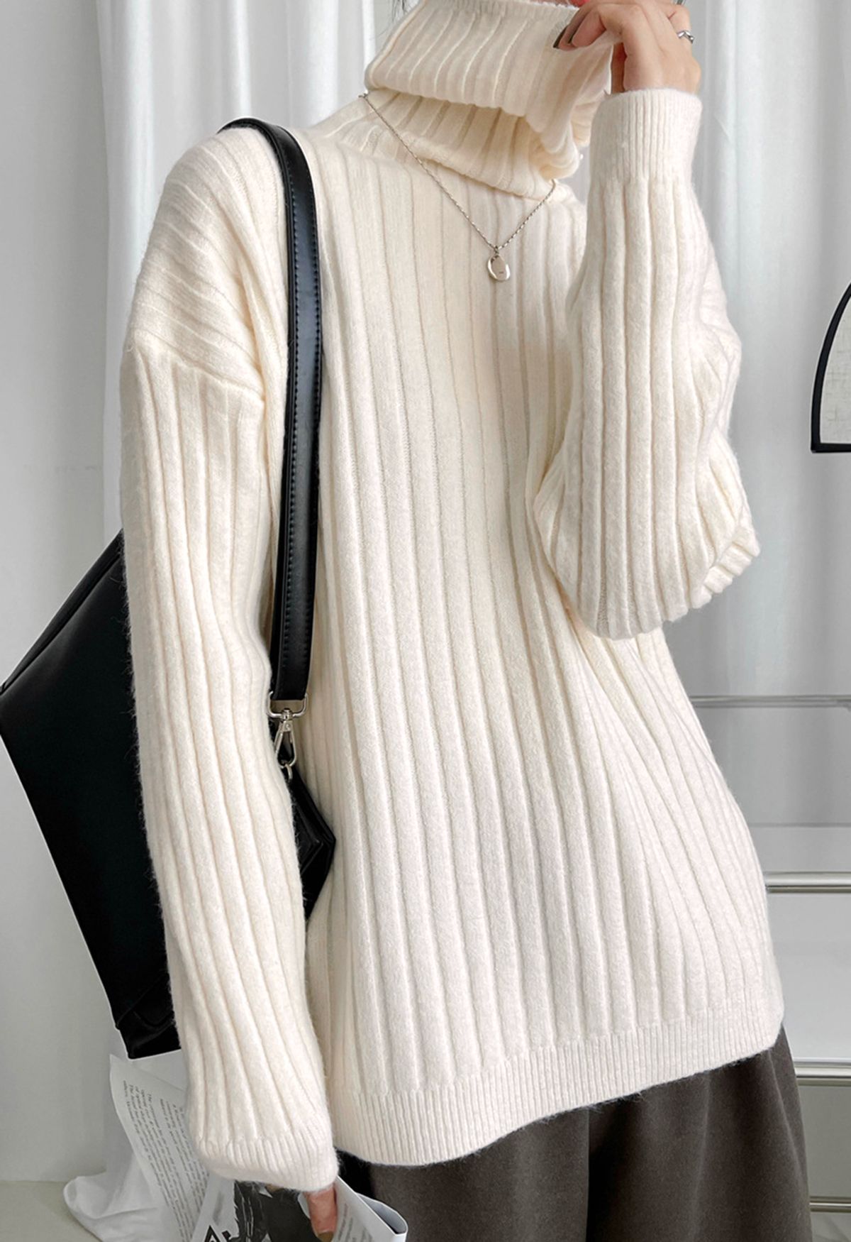 Turtleneck Sleeves Knit Sweater in White - Retro, Indie and Unique Fashion
