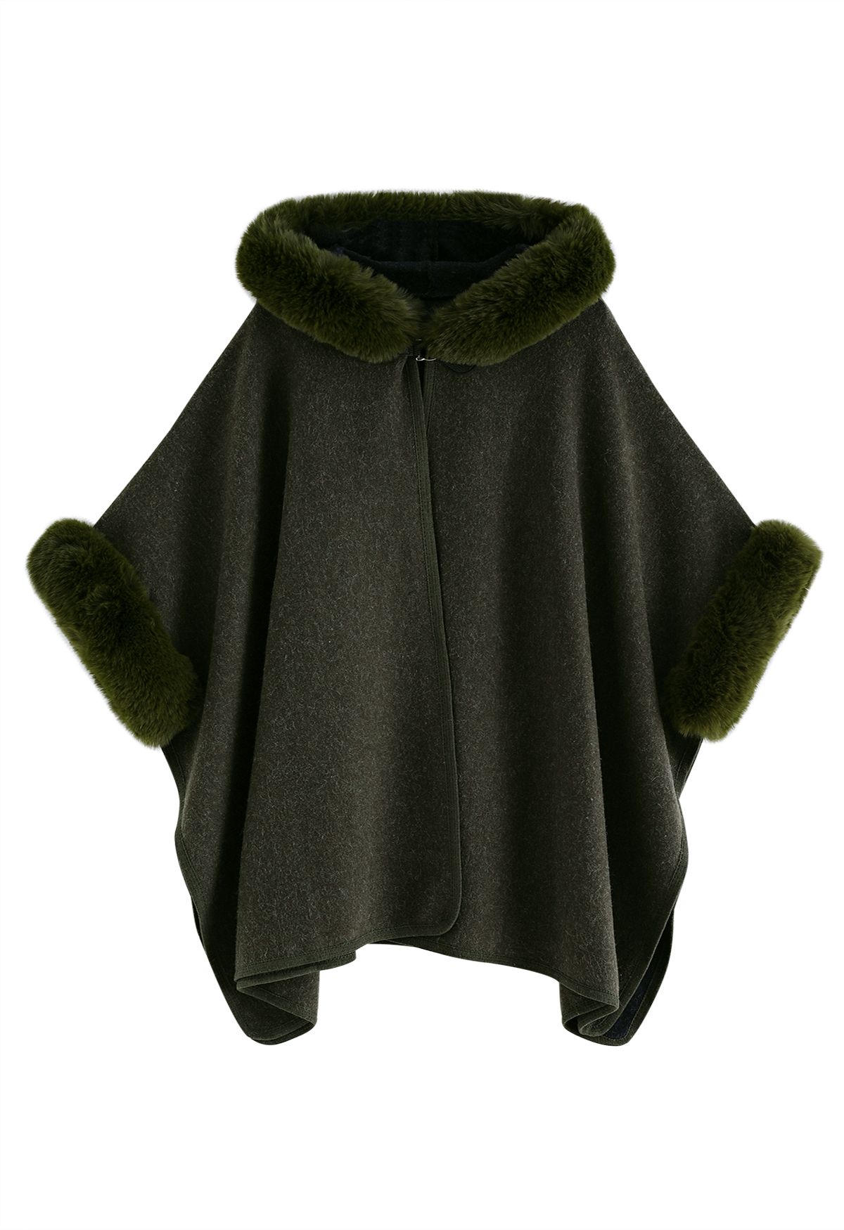 Cozy Faux Fur Hooded Poncho in Dark Green - Retro, Indie and Unique Fashion