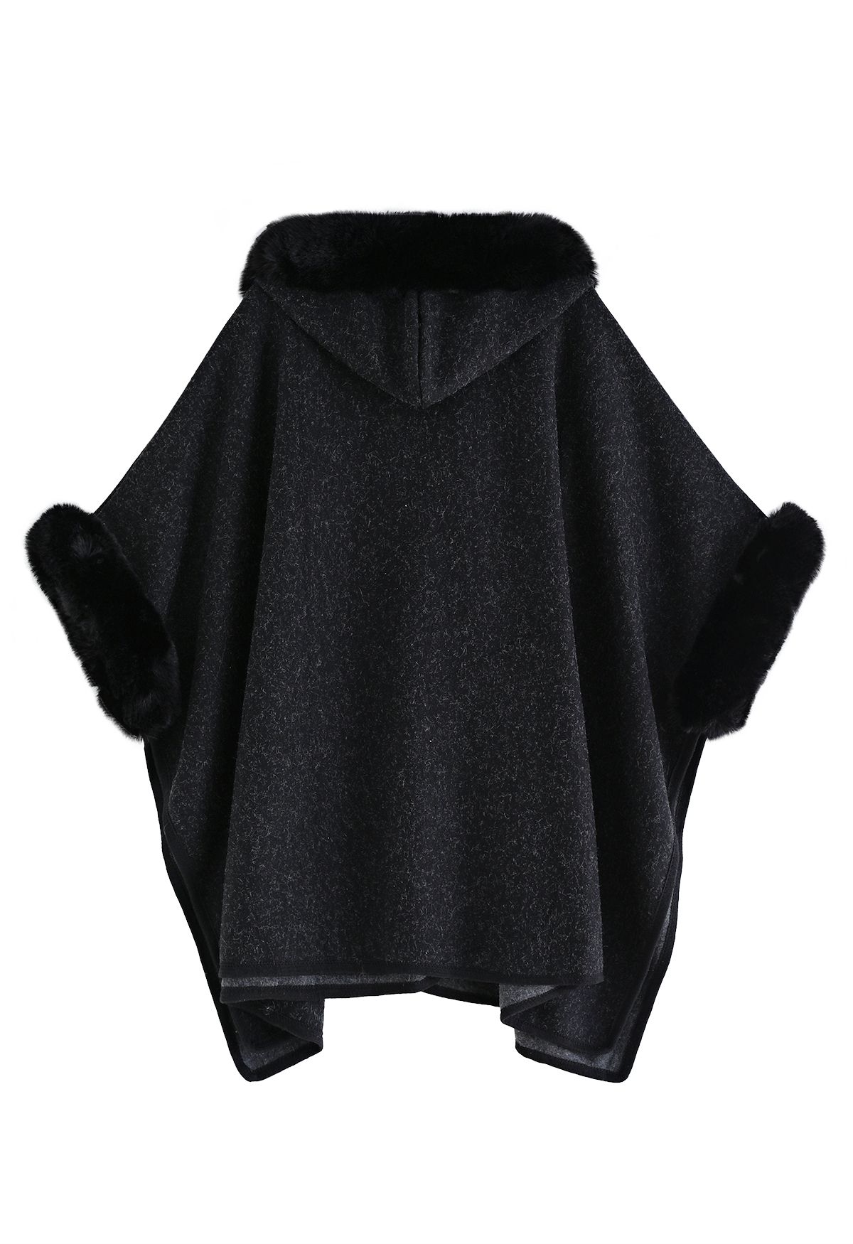 Cozy Faux Fur Hooded Poncho in Black - Retro, Indie and Unique Fashion