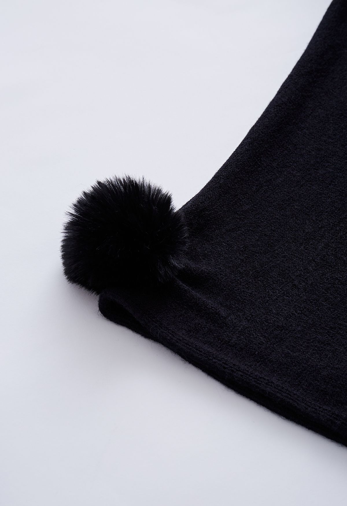 Faux Fur Collar Pom-Pom Trim Poncho in Black