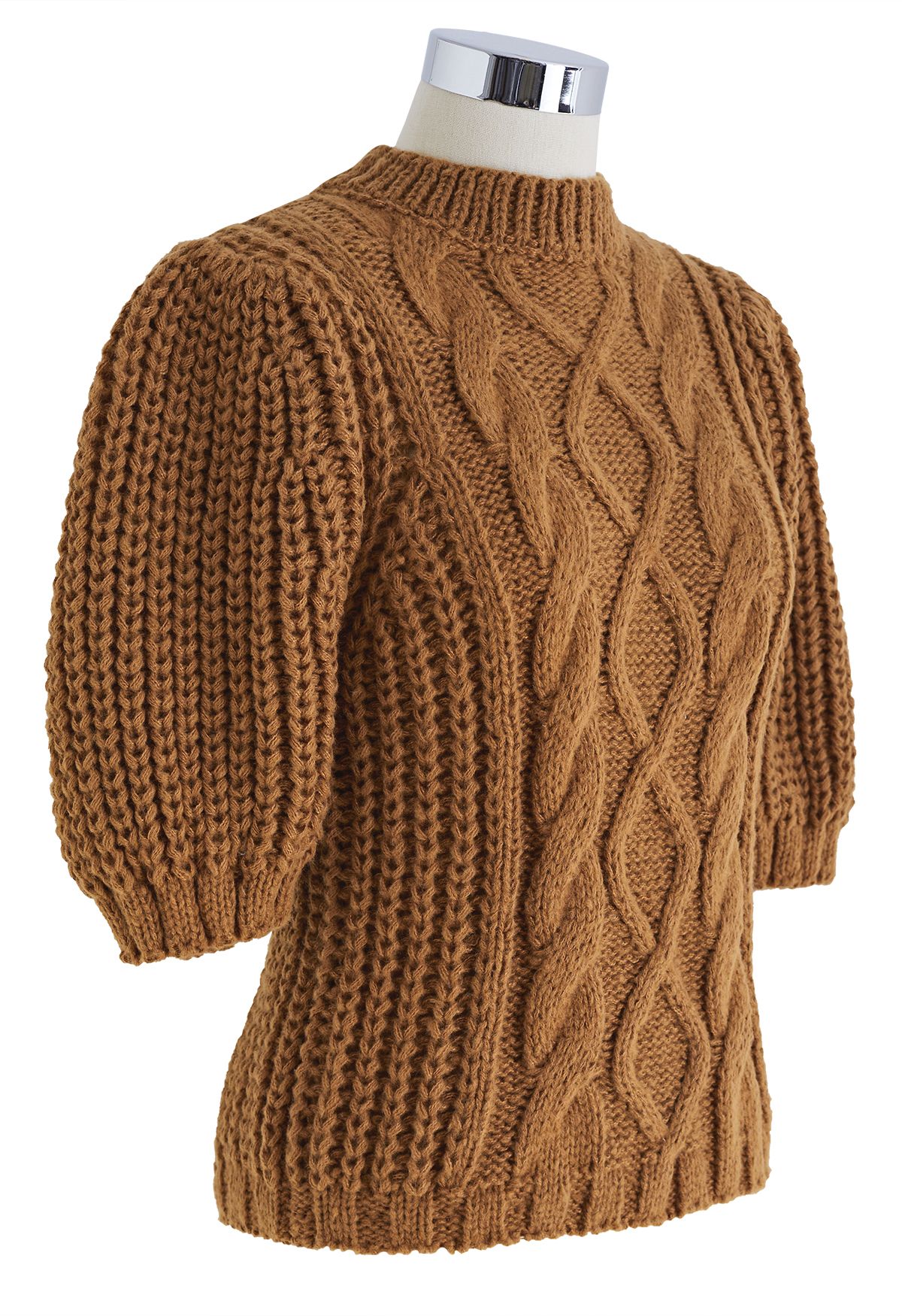 Bubble Sleeve Braided Ribbed Sweater in Tan - Retro, Indie and Unique ...