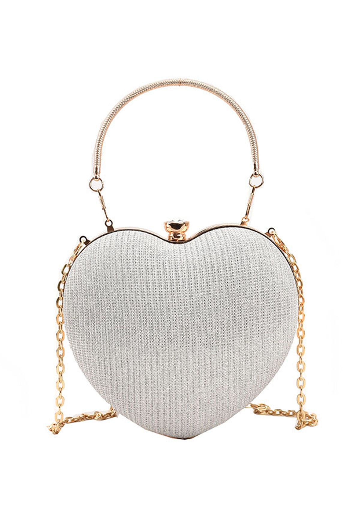 Gleaming Heart Shape Clutch Handbag in Silver - Retro, Indie and
