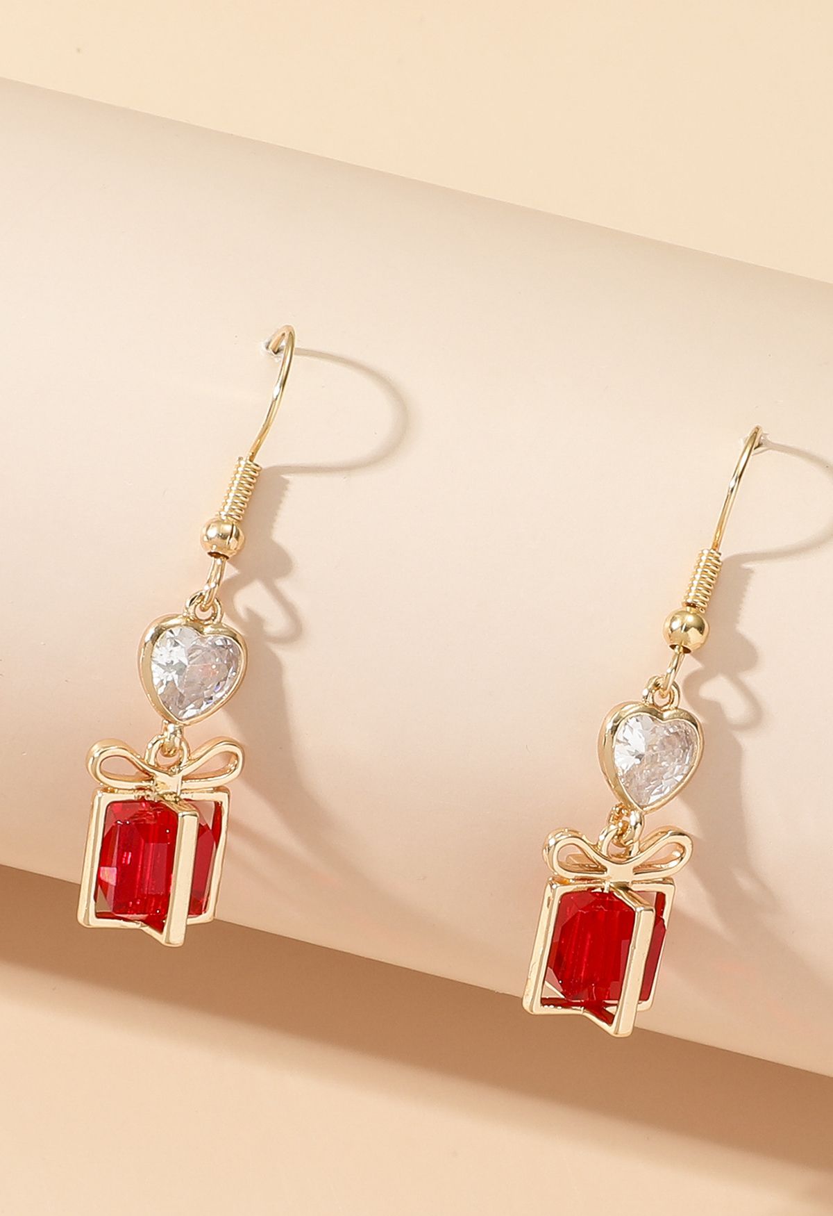 Gold Trim Red Crystal Gift Box Earrings