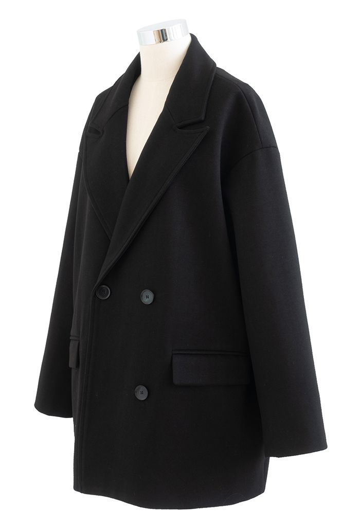 Oversized Notch Lapel Double-Breasted Blazer in Black - Retro, Indie ...