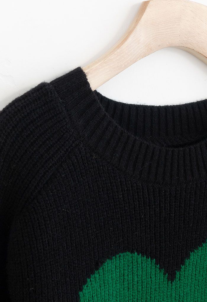 One Heart Rib Knit Oversized Sweater in Black