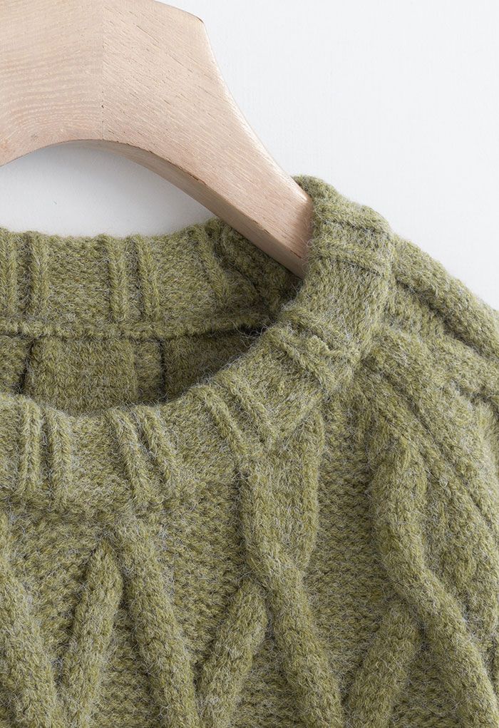 Fence Knit Pullover Sweater in Moss Green