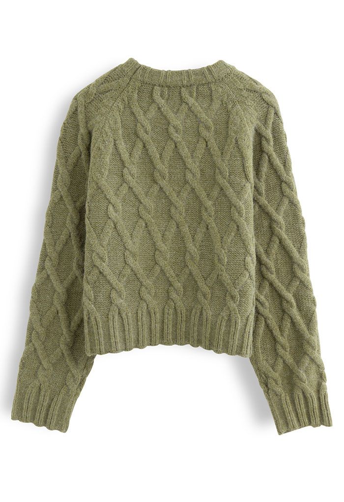 Fence Knit Pullover Sweater in Moss Green