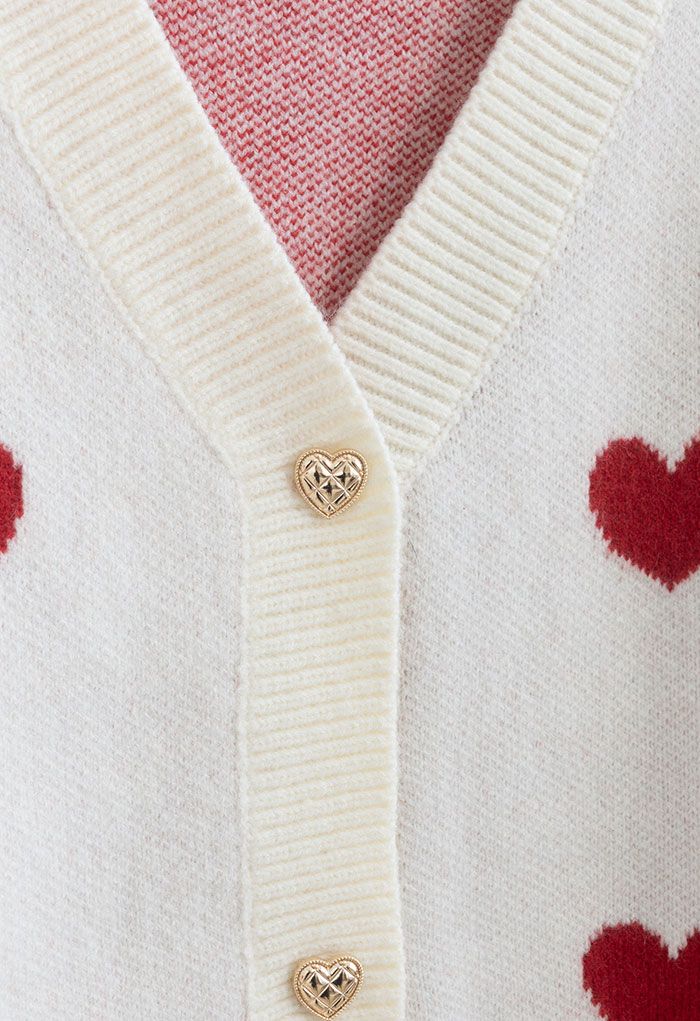 Soft Heart Cropped Knit Cardigan in Ivory