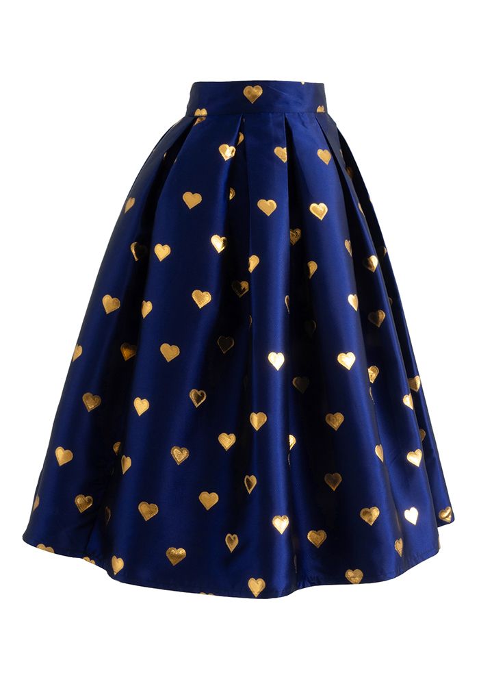 Fall in Love Jacquard Pleated Skirt in Navy