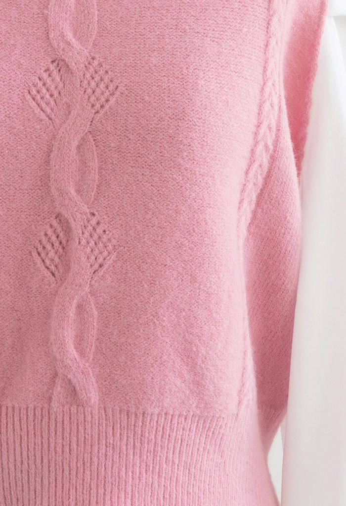 Puff Sleeve Spliced Braid Knit Top in Pink - Retro, Indie and Unique ...