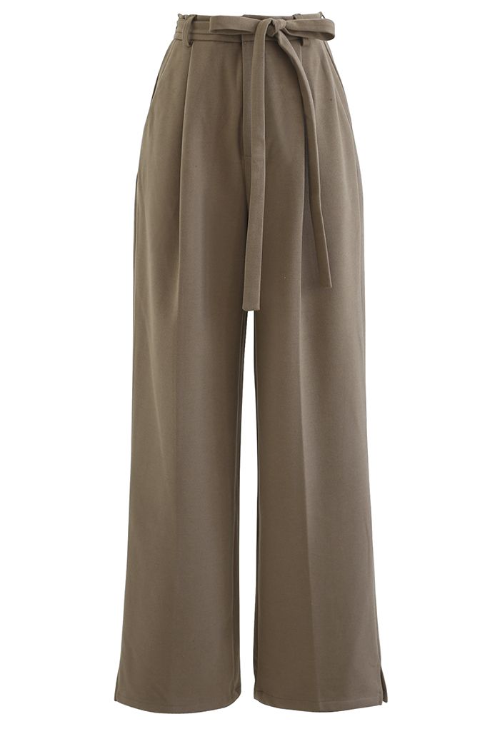 Wool-Blend Straight Leg Belted Pants in Khaki - Retro, Indie and Unique ...