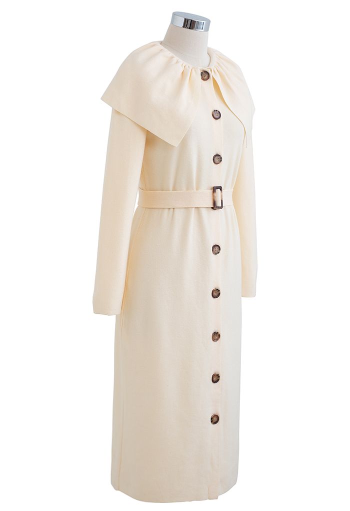 Cape Collar Button Down Belted Knit Dress in Cream - Retro, Indie and ...