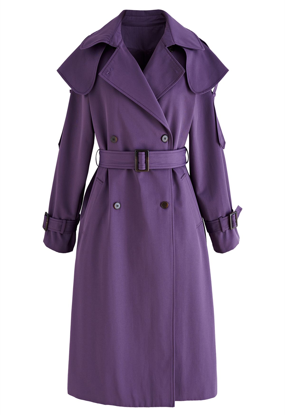 Storm Flap Double-Breasted Belted Trench Coat in Purple - Retro, Indie ...