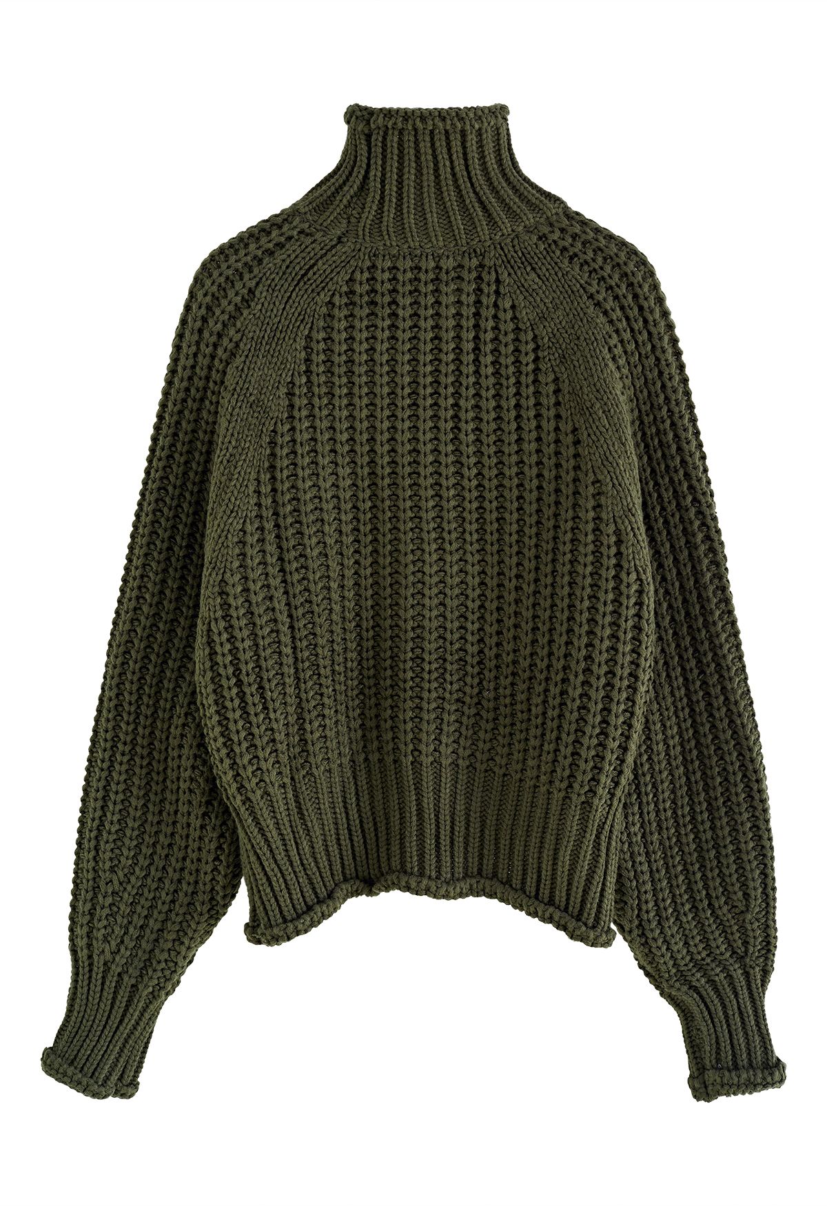 High Neck Chunky Knit Sweater in Army Green - Retro, Indie and Unique ...