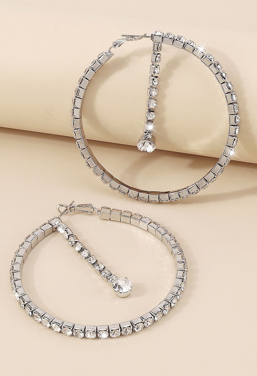 Diamond Trim Circle Hoop Earrings in Silver