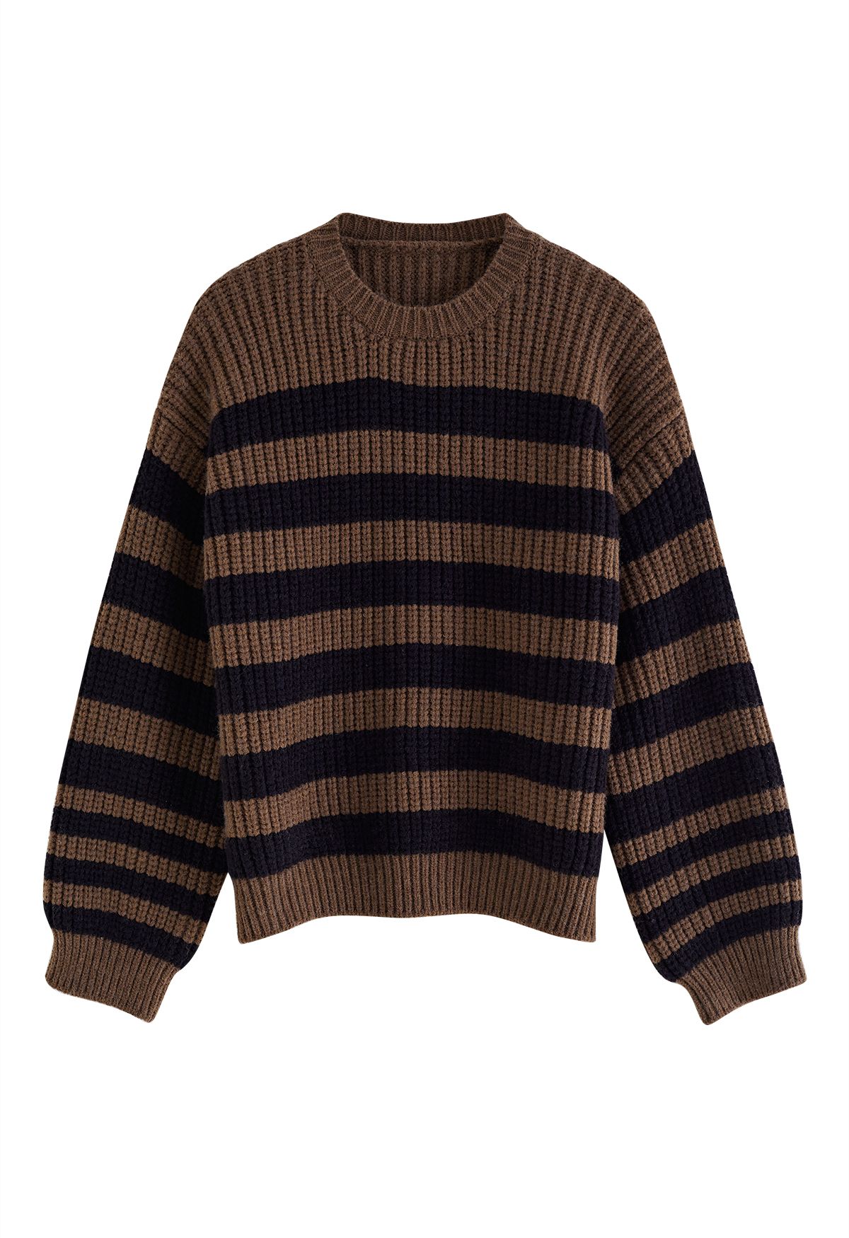 Detachable Scarf Striped Knit Sweater in Brown