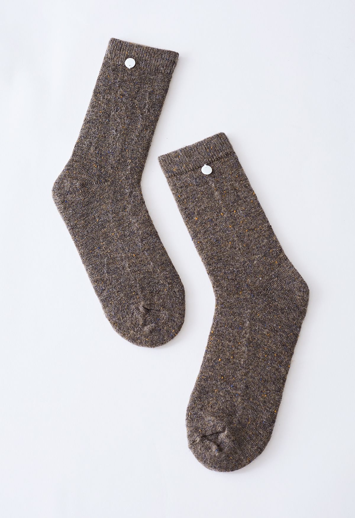 Mix Color Dots Wool-Blend Crew Socks in Taupe