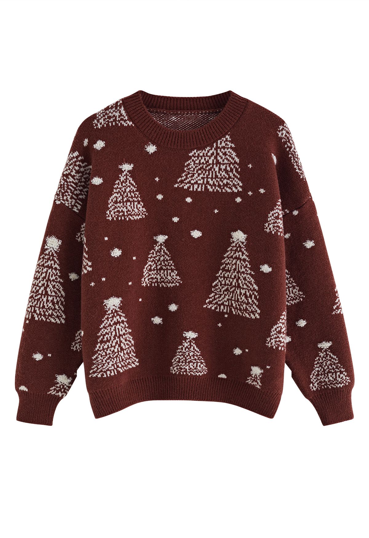 Christmas Tree Pattern Jacquard Knit Sweater in Burgundy