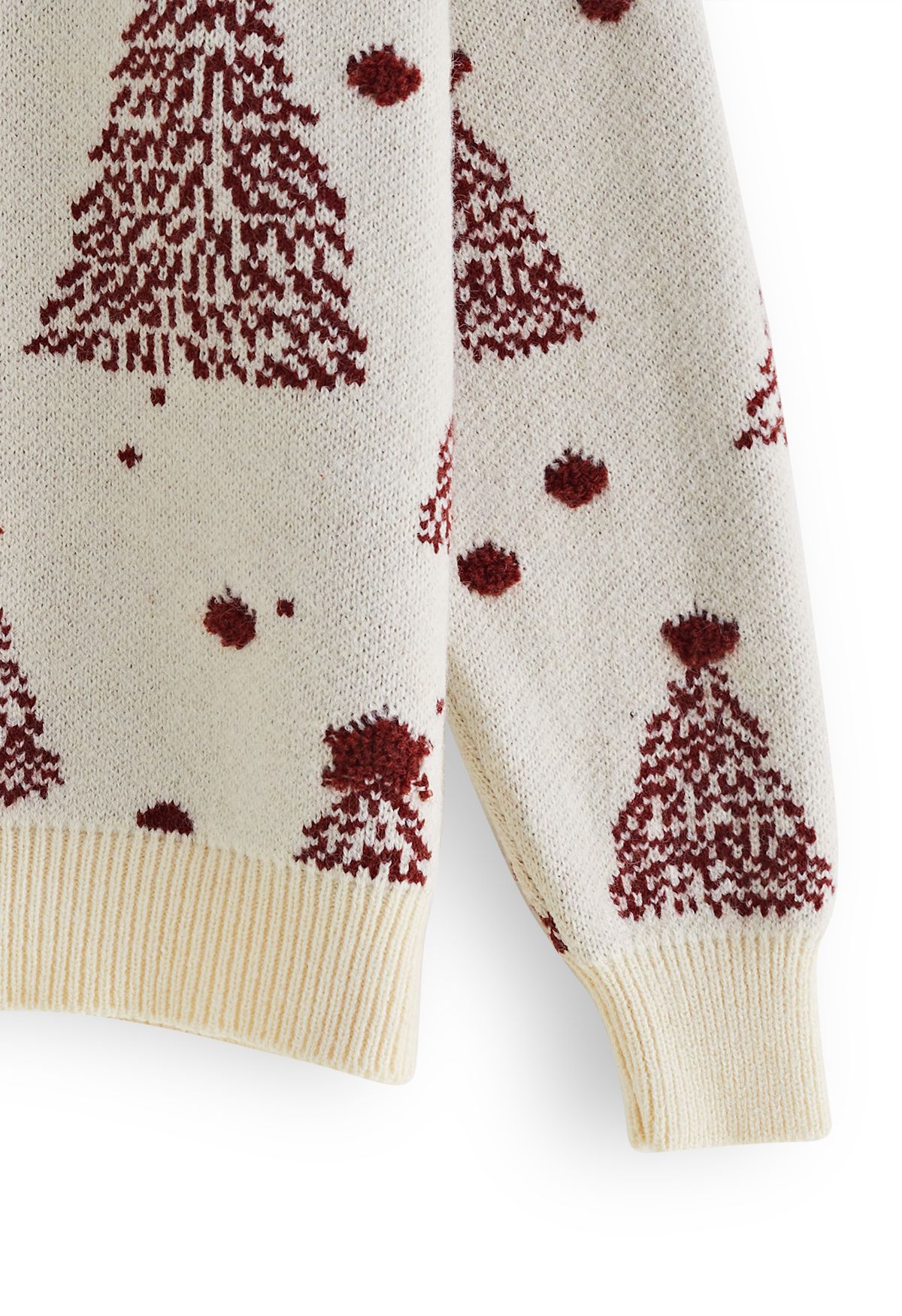 Christmas Tree Pattern Jacquard Knit Sweater in Cream
