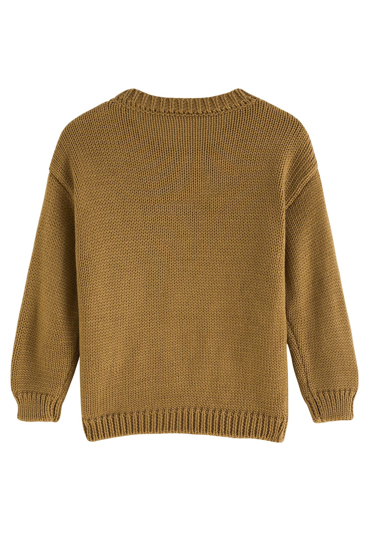 Pom-Pom Hand-Knit Sweater in Caramel For Kids
