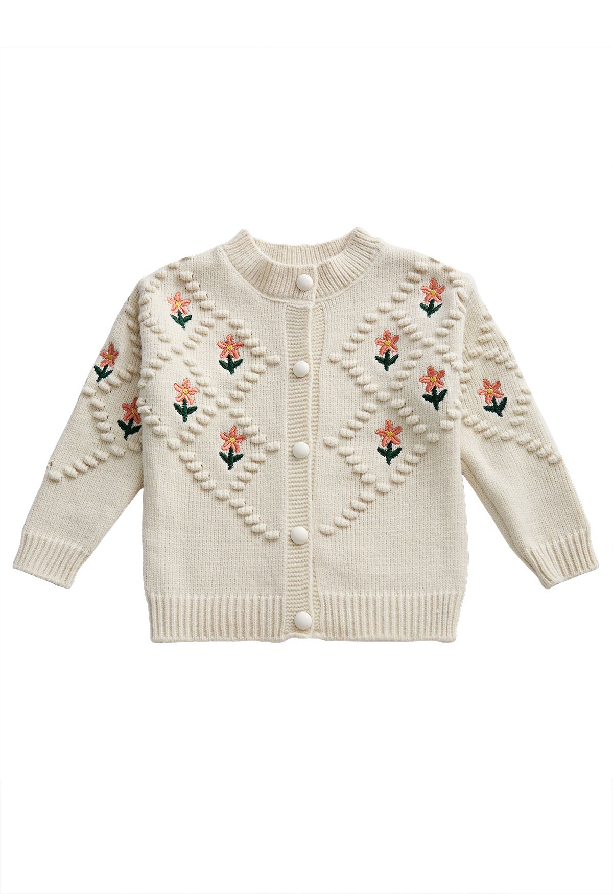 Kid's Floral Dotted Diamond Knit Cardigan in Ivory - Retro, Indie and ...