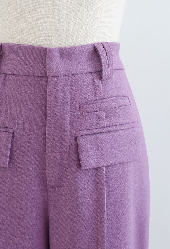 Fake Pocket Seam Detailing Pants in Lilac