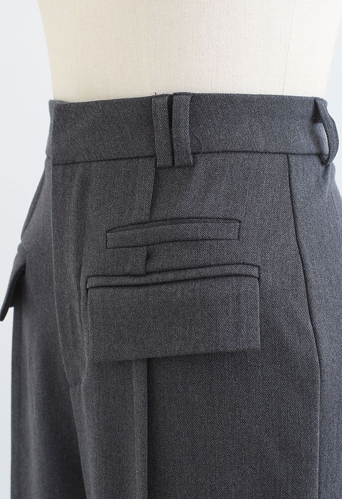 Fake Pocket Seam Detailing Pants in Smoke