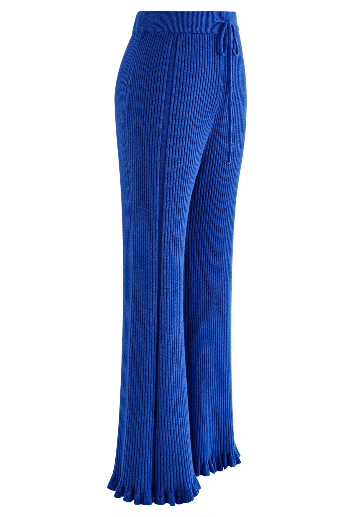 Ruffle Flare Hem Ribbed Knit Pants in Indigo - Retro, Indie and Unique  Fashion