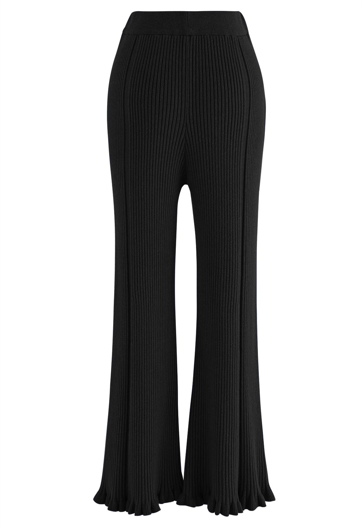 Ruffle Flare Hem Ribbed Knit Pants in Black - Retro, Indie and Unique  Fashion