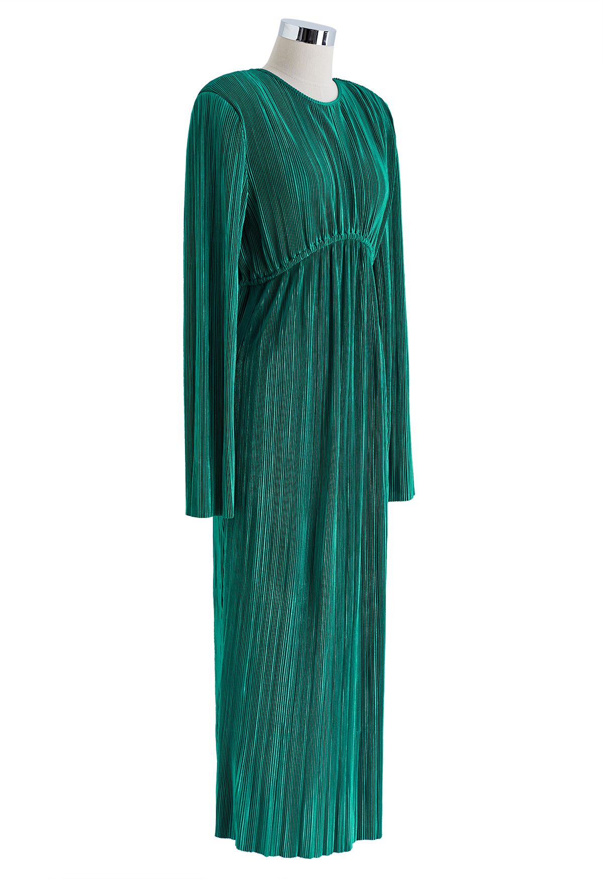 Pad Shoulder Open Back Plisse Midi Dress in Emerald - Retro, Indie and ...