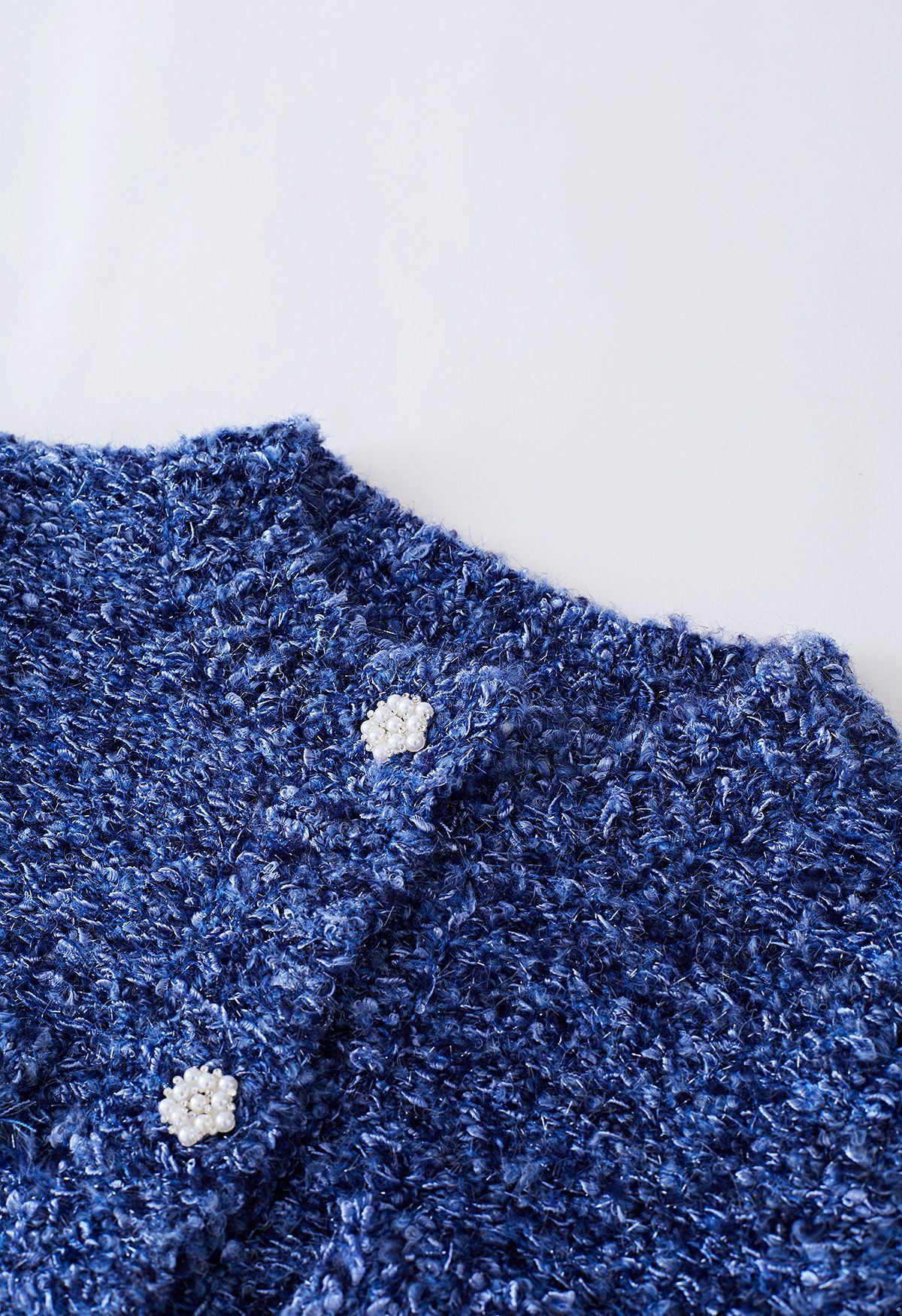 Pearly Button Shimmer Fuzzy Crop Cardigan in Blue - Retro, Indie and ...