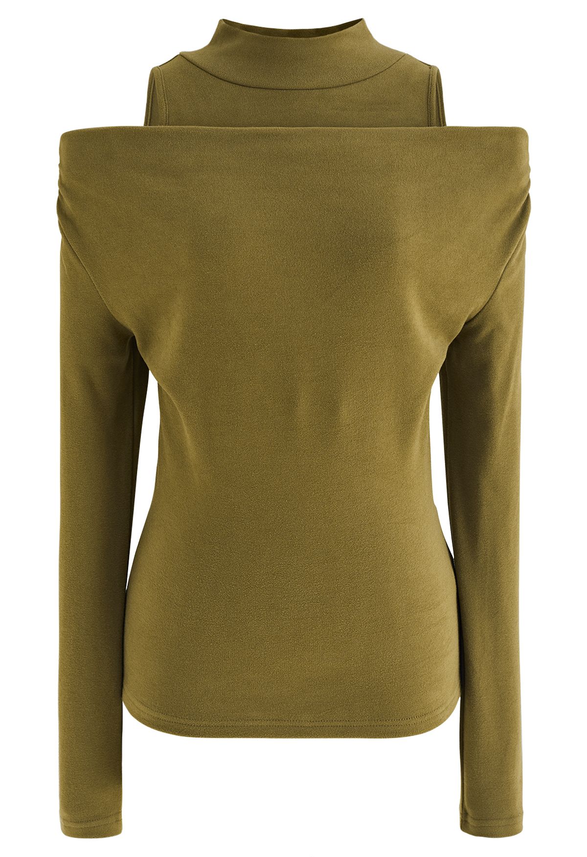 Skin-Friendly Cold-Shoulder Top in Moss Green