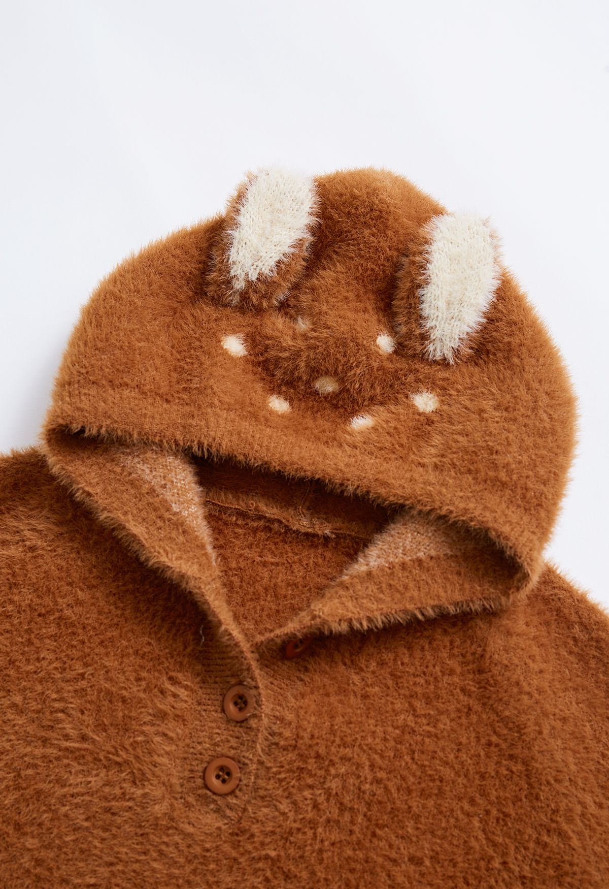 Sika Deer Fuzzy Knit Hooded Sweater in Caramel For Kids