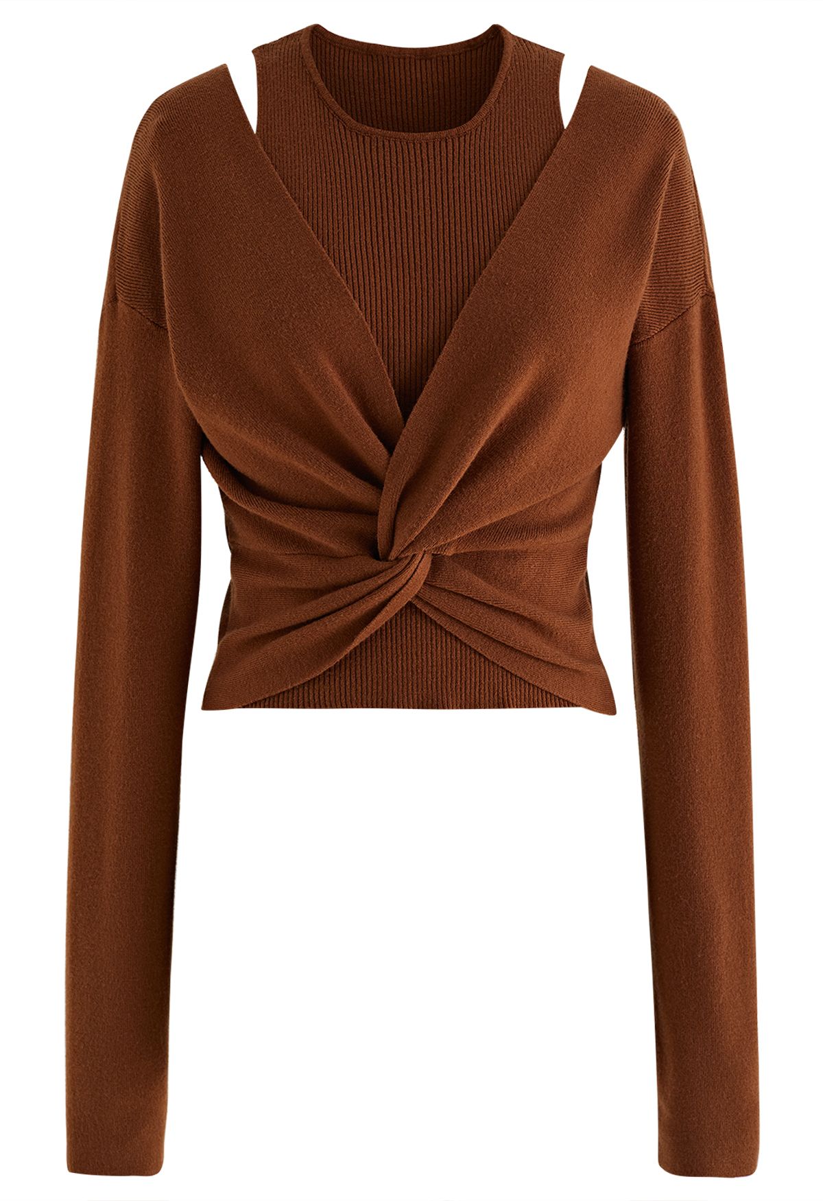 Twist Front Faux Two-Piece Knit Top in Caramel - Retro, Indie and ...