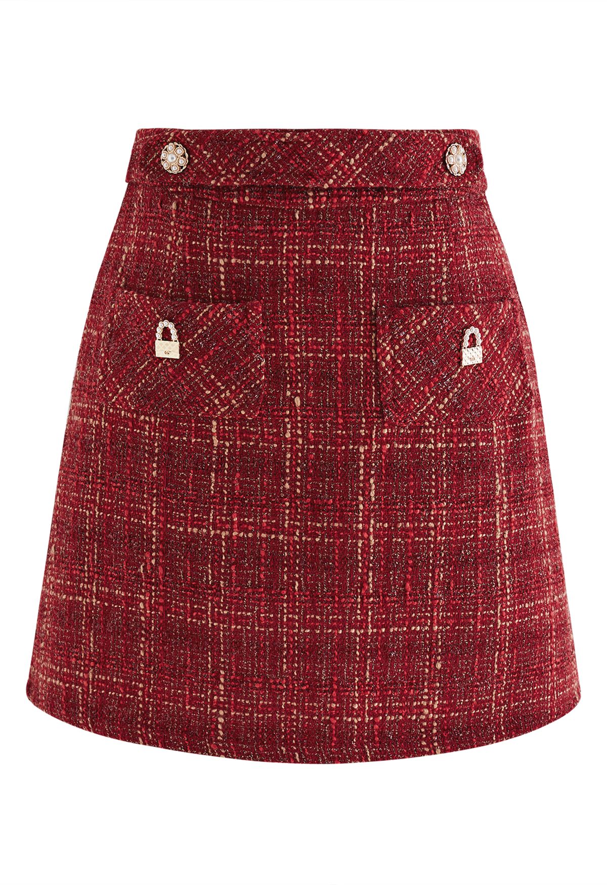 Metallic Thread Plaid Tweed Mini Skirt in Red - Retro, Indie and Unique ...
